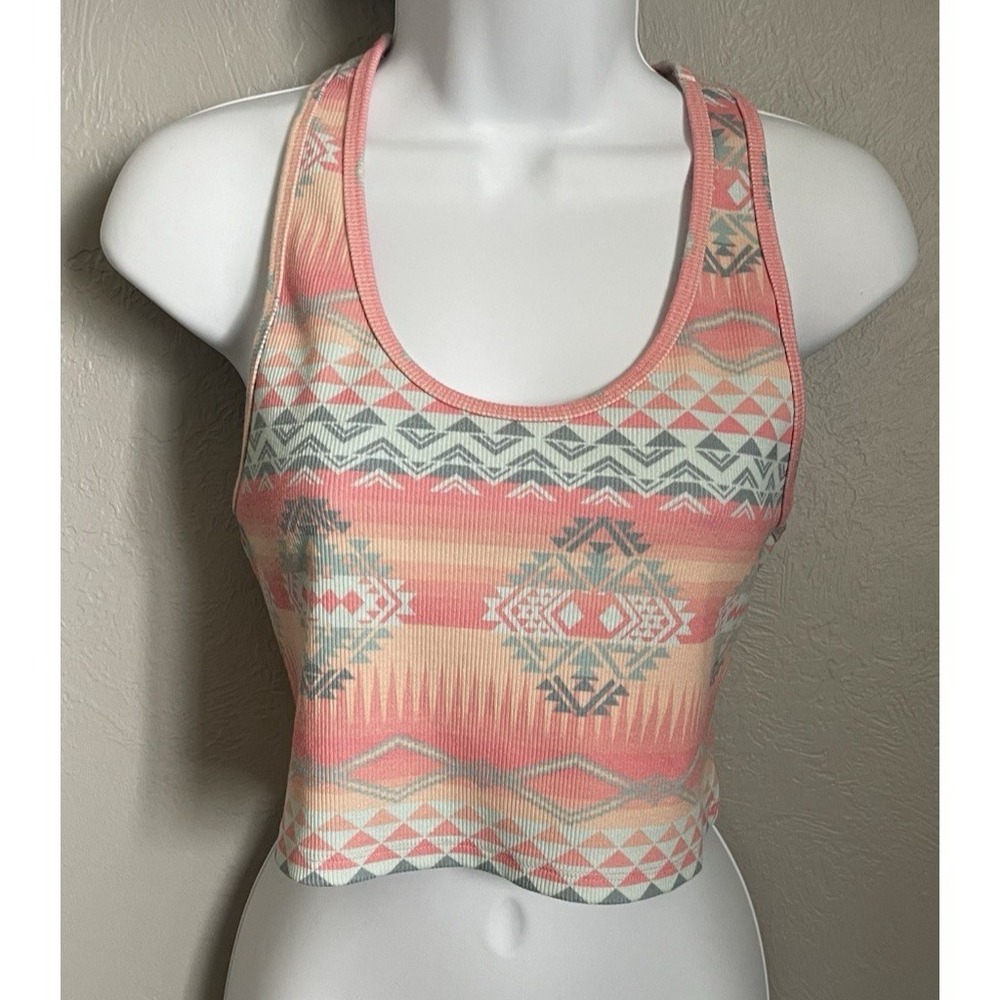Rock & Roll Denim Crop Tank Top Womens Size XL Pink Aztec Western Racer Back